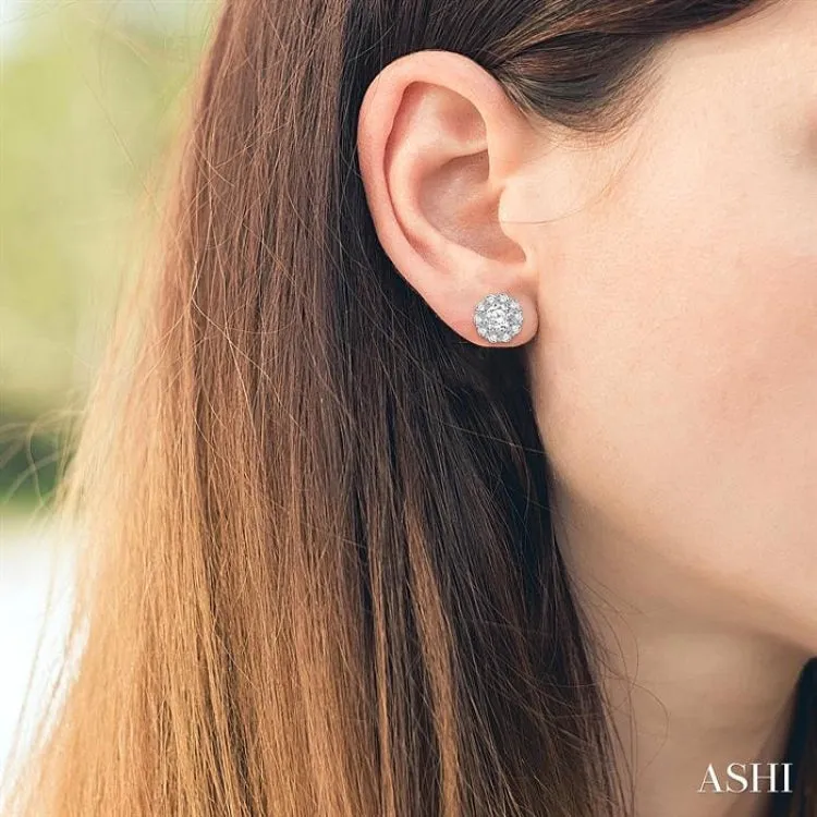 1 Ctw Round Cut Diamond Earring Jacket in 14K White Gold