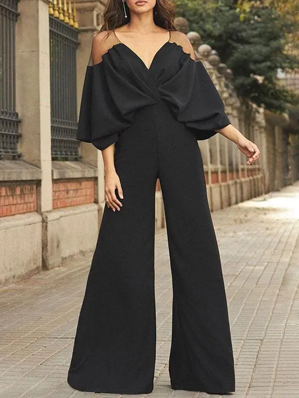Black Evening Dress V Neck Stretch Crepe Half Sleeves Backless Floor Length Formal Party Dresses