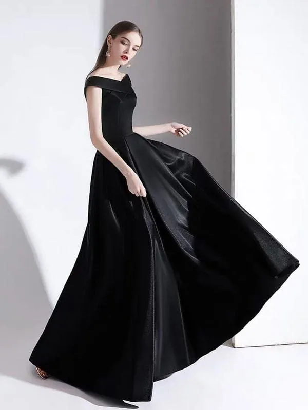 Evening Dress A Line Bateau Neck Satin Fabric Floor Length Formal Party Dresses