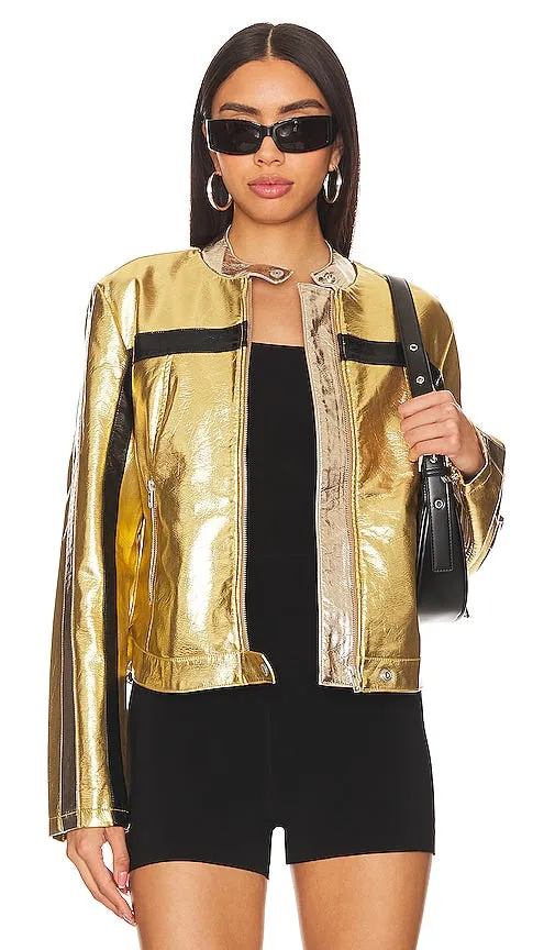 Free People x REVOLVE x We The Free FAST LANE METALLIC Faux Leather Jacket in Metallic Gold