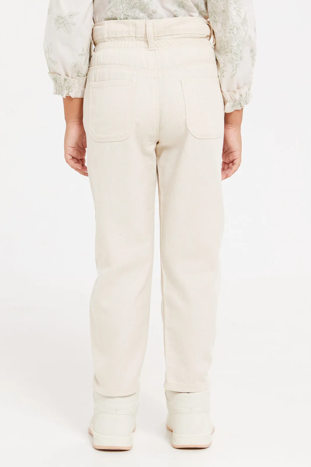 Girls Beige Moms Fit Jeans