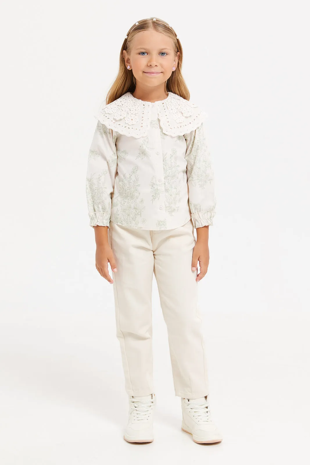 Girls Beige Moms Fit Jeans