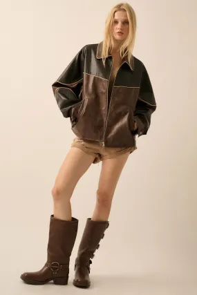 Hit the Road Colorblock Vegan Leather Jacket