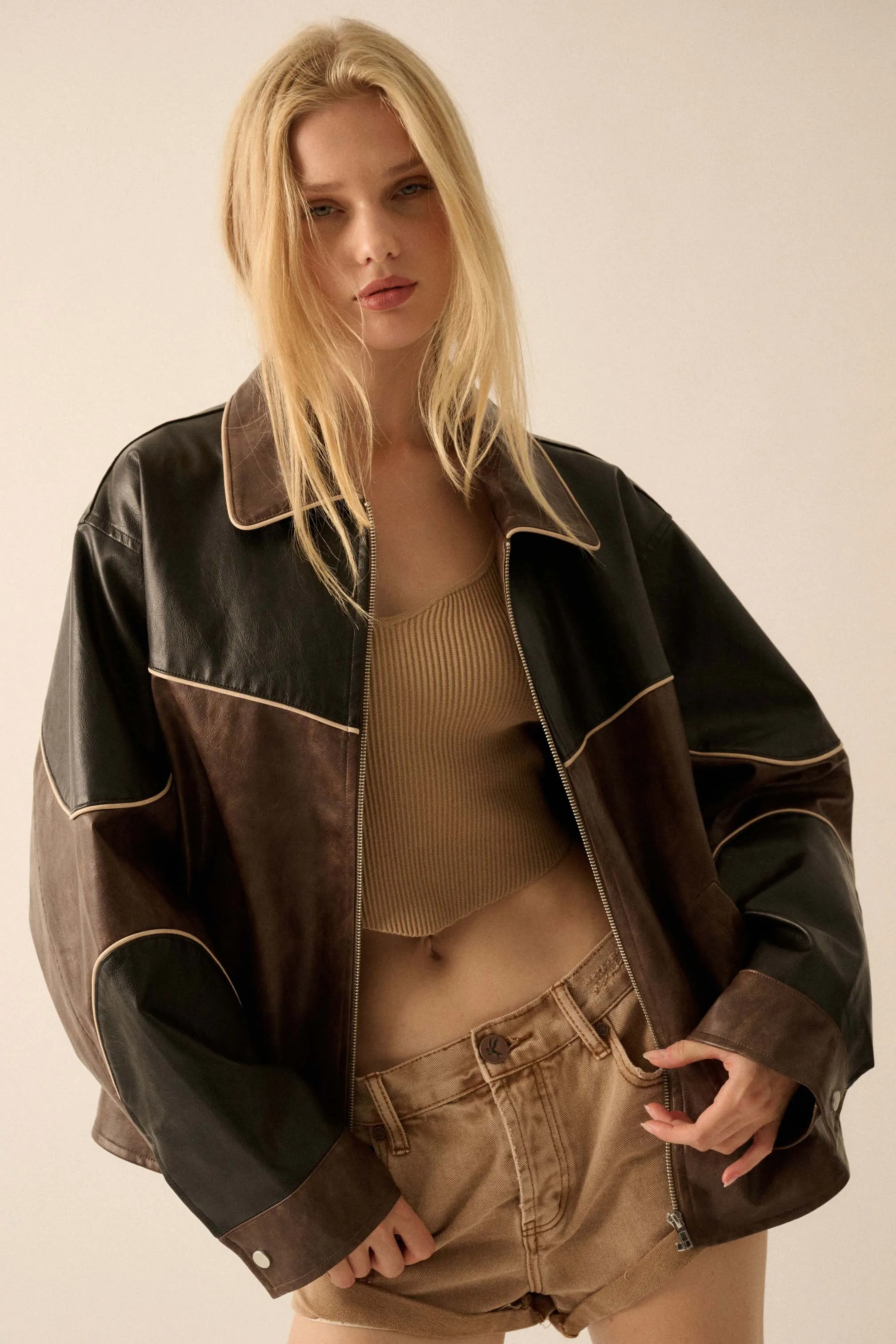 Hit the Road Colorblock Vegan Leather Jacket