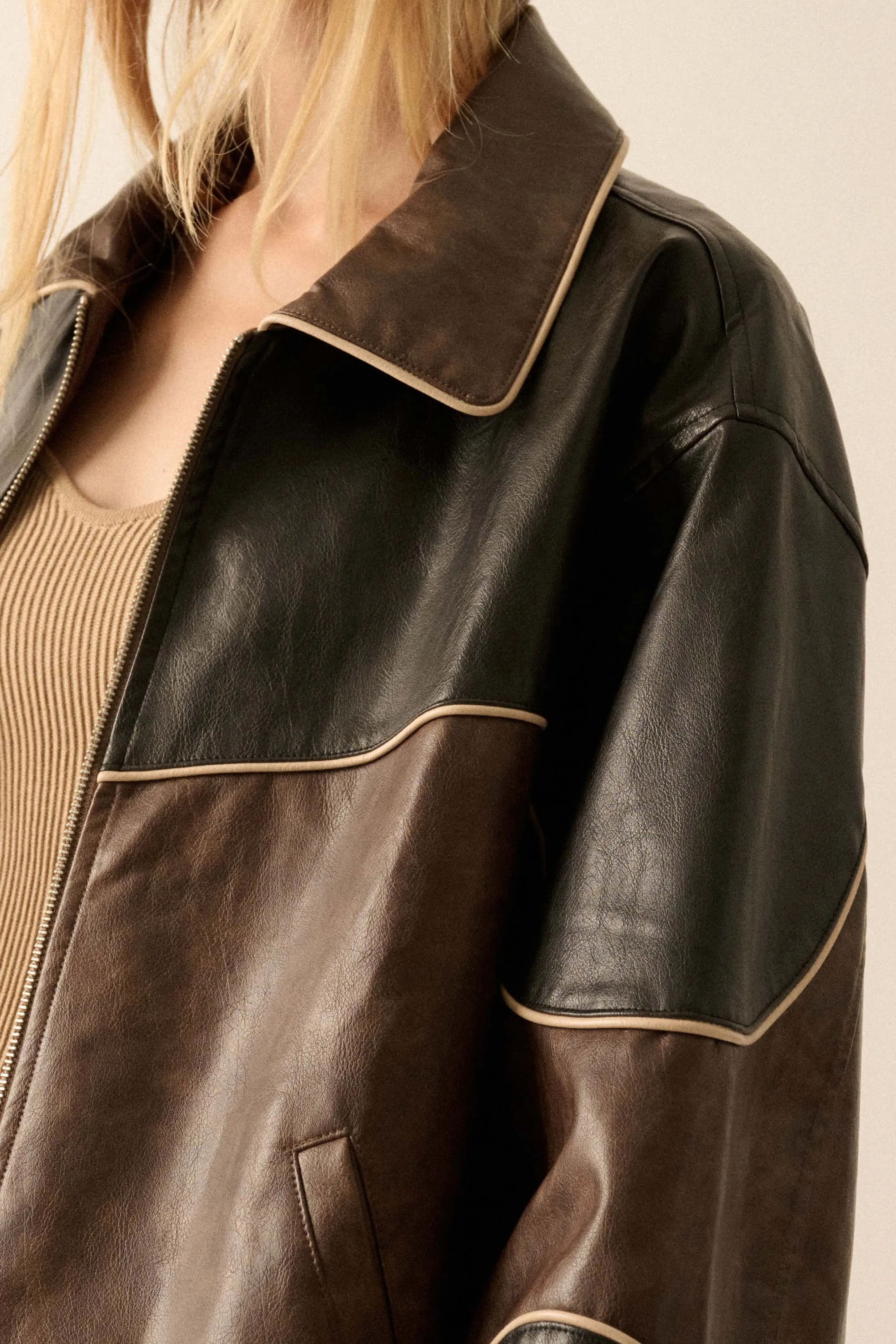 Hit the Road Colorblock Vegan Leather Jacket