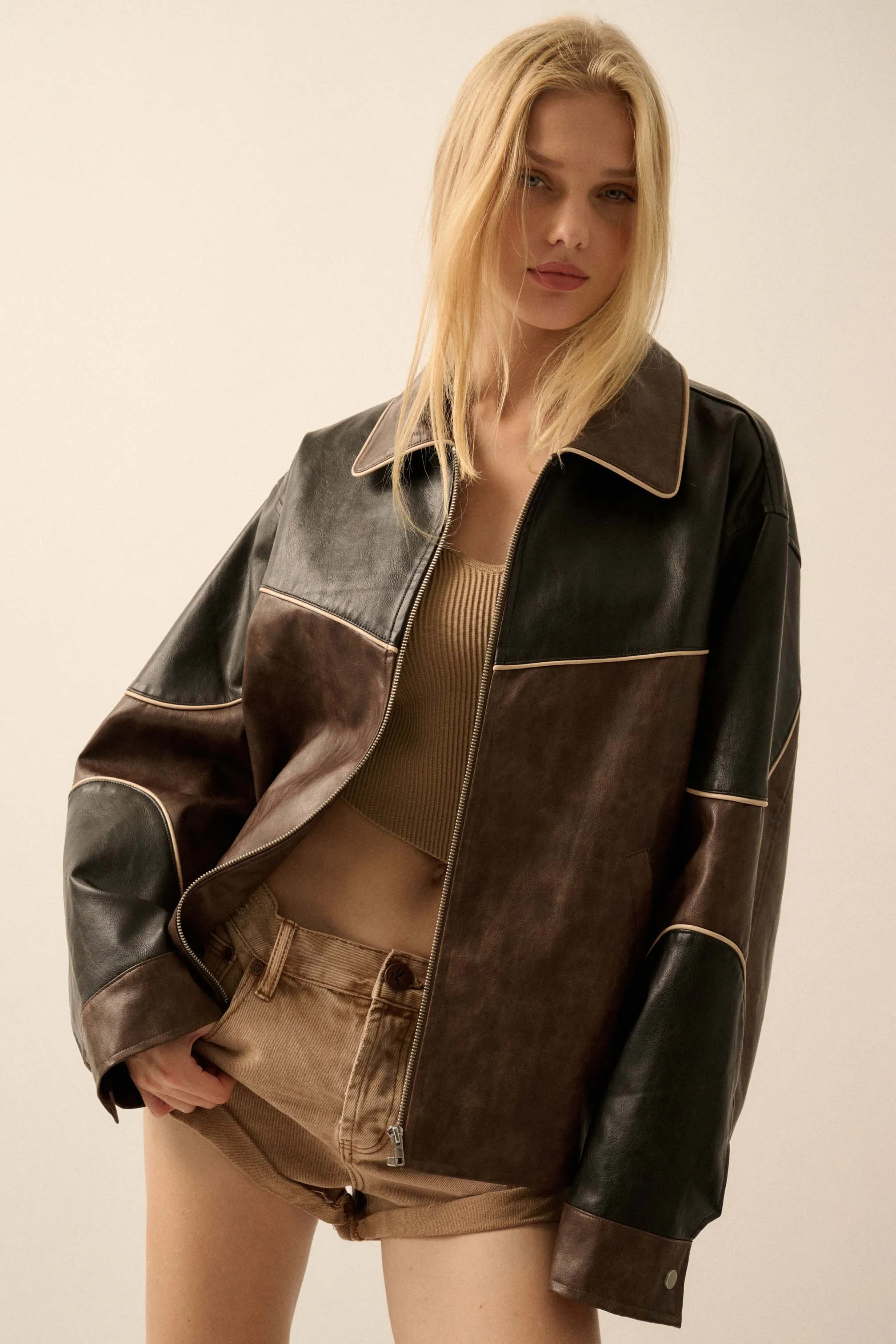 Hit the Road Colorblock Vegan Leather Jacket