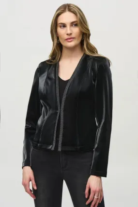 Joseph Ribkoff Black Rhinestone Trim Faux Leather Jacket 244905