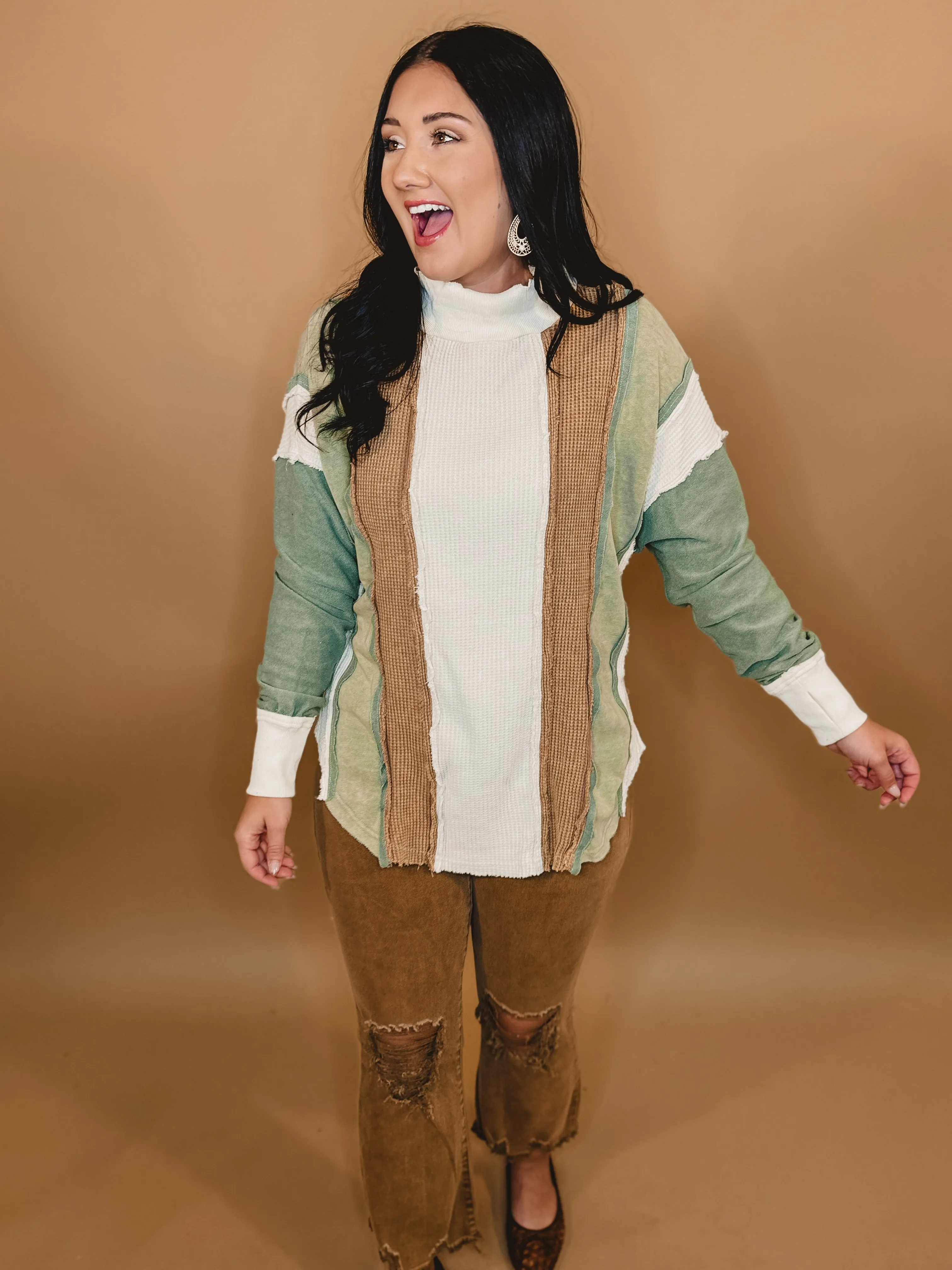 Oli & Hali Color Block Pullover Top - Cream Combo