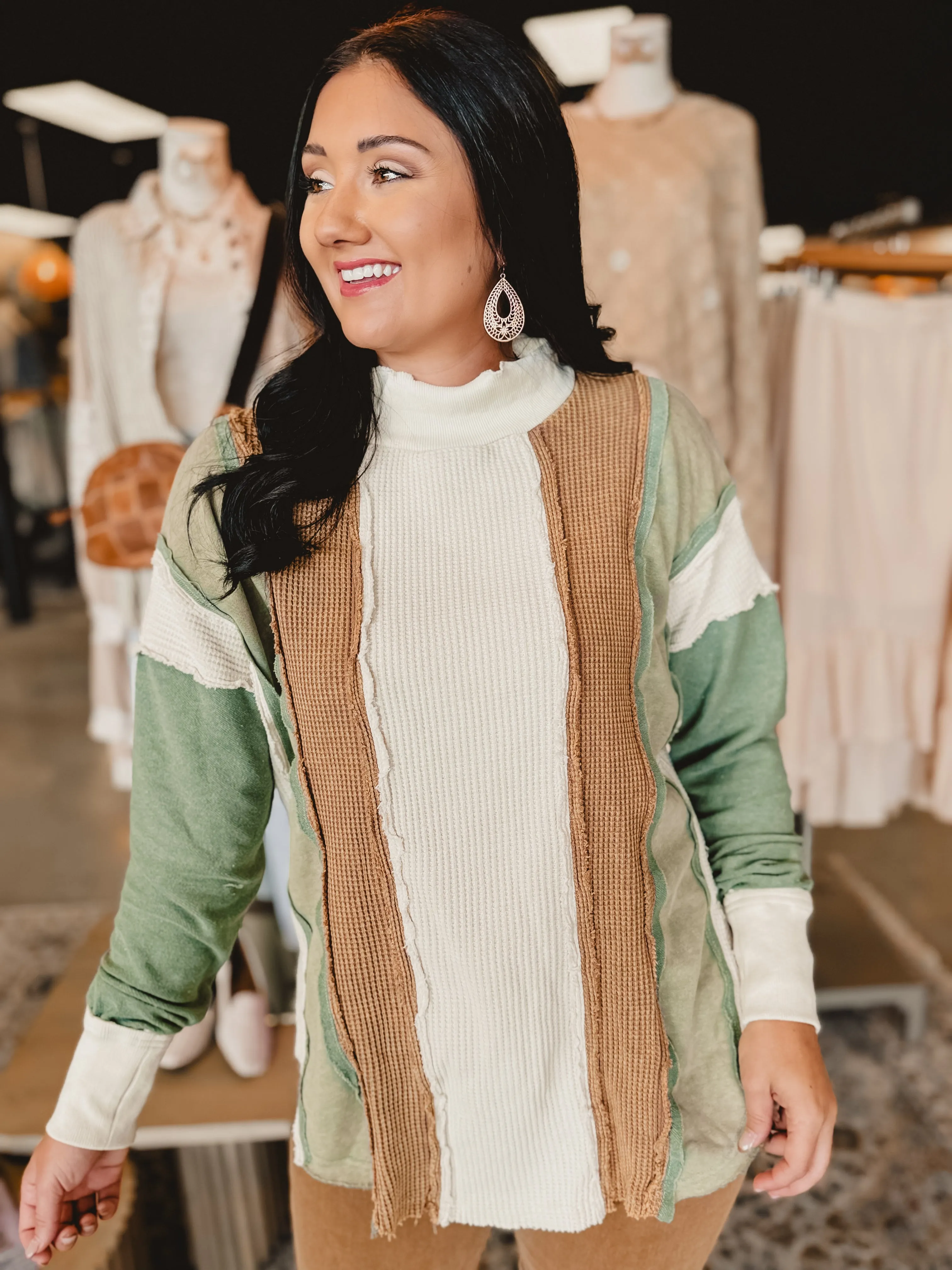 Oli & Hali Color Block Pullover Top - Cream Combo
