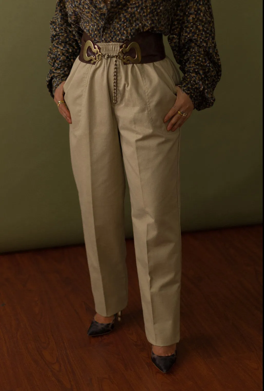 Vintage Tan Tapered Trousers (26W)