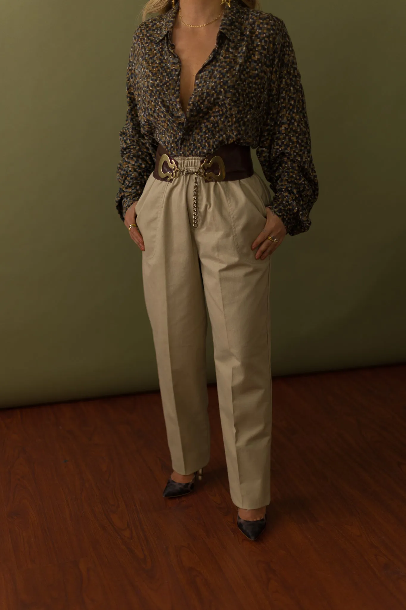 Vintage Tan Tapered Trousers (26W)